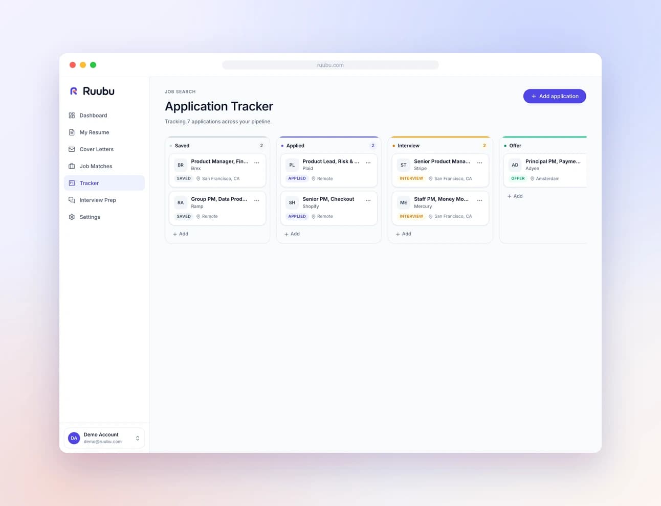 A job tracking dashboard ranking matched postings from multiple job boards against saved search preferences