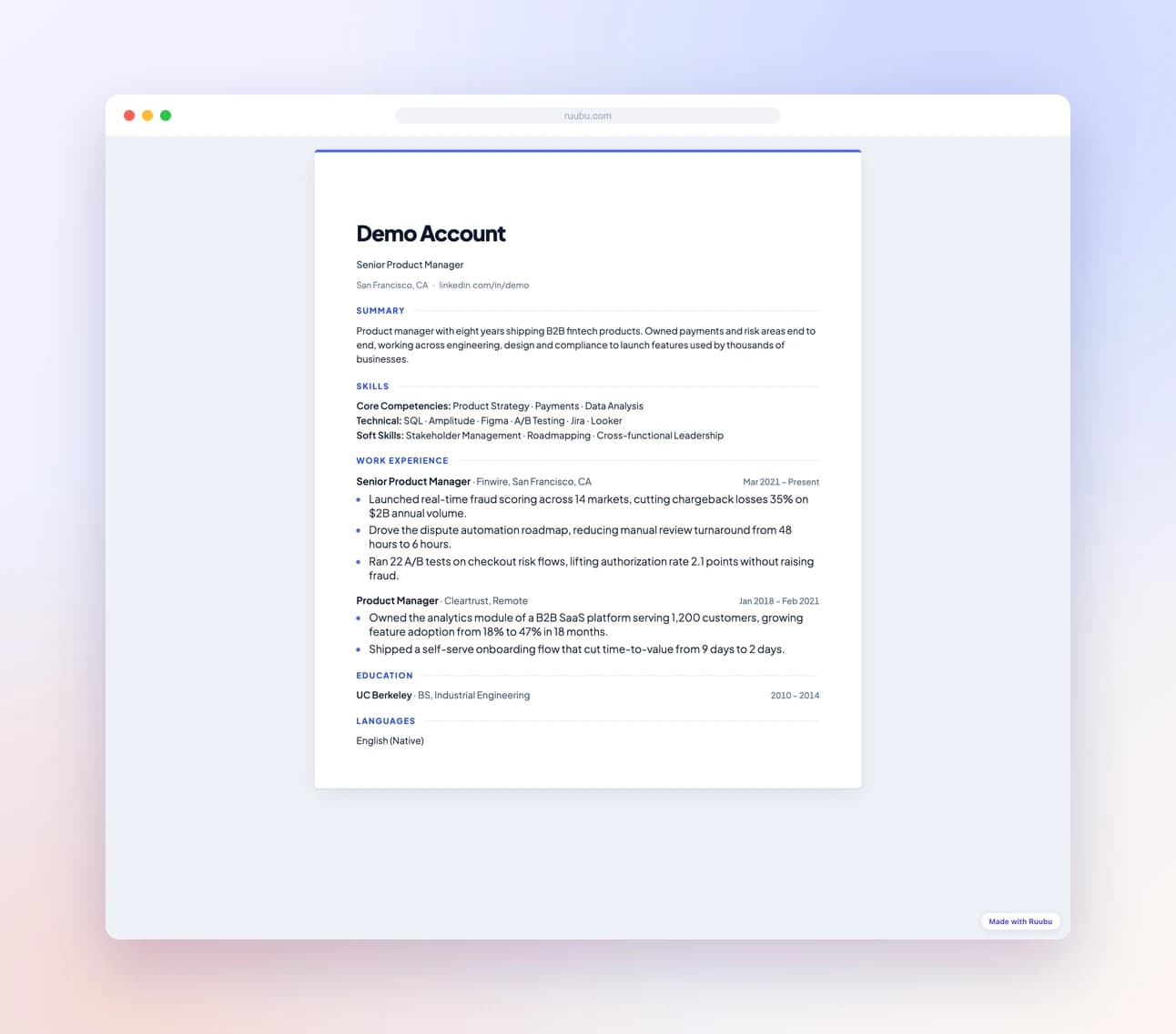 A scannable QR code linking to a clean, read-only public resume page that opens on any phone