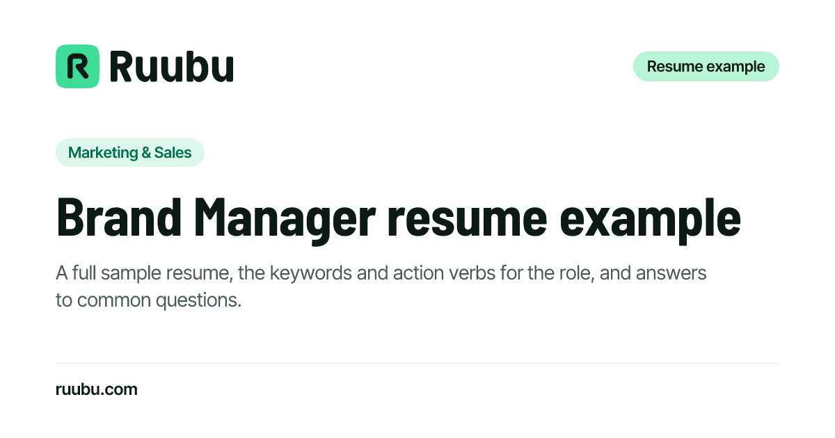 Brand Manager Resume Example & Writing Guide (2026) · Ruubu