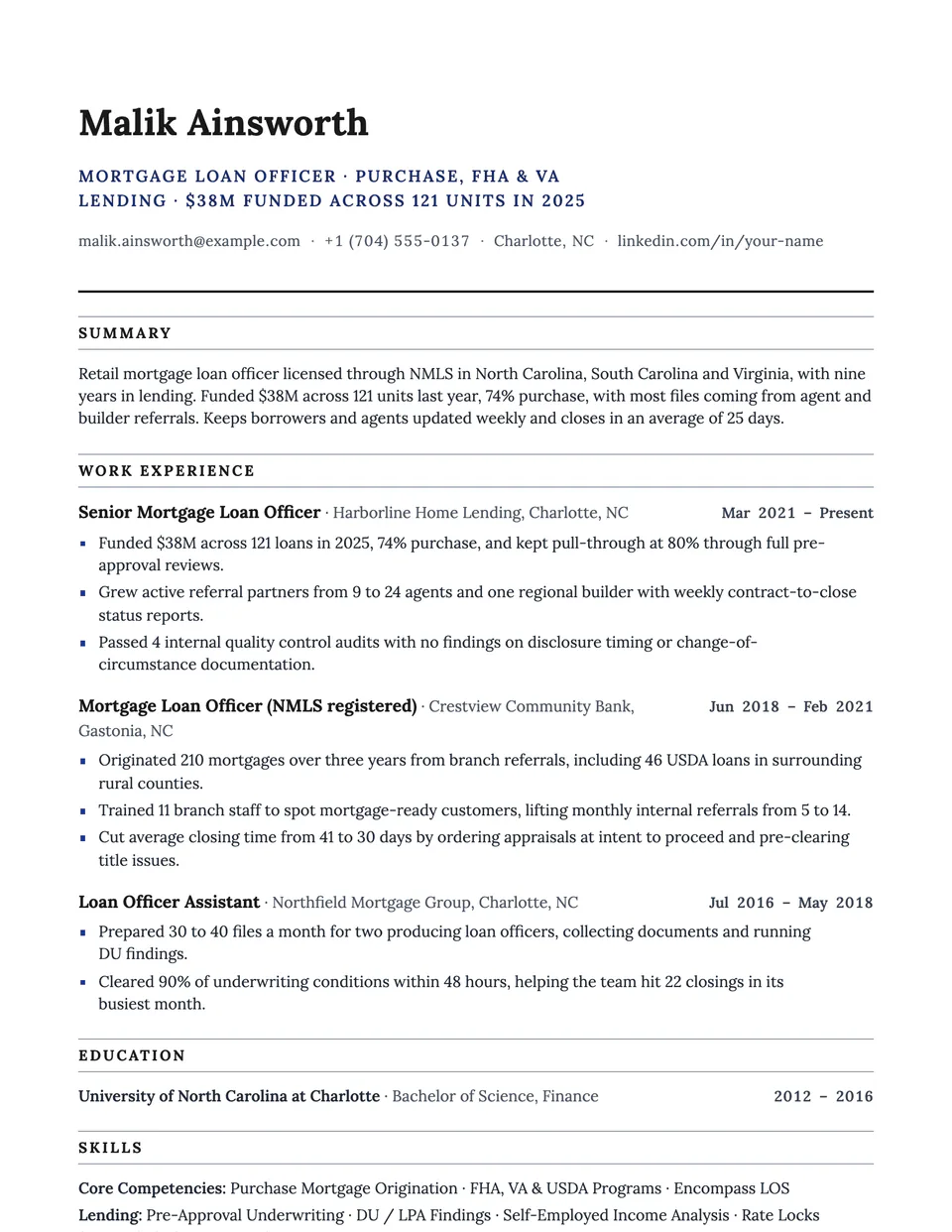 Loan Officer sample resume in the Ledger template