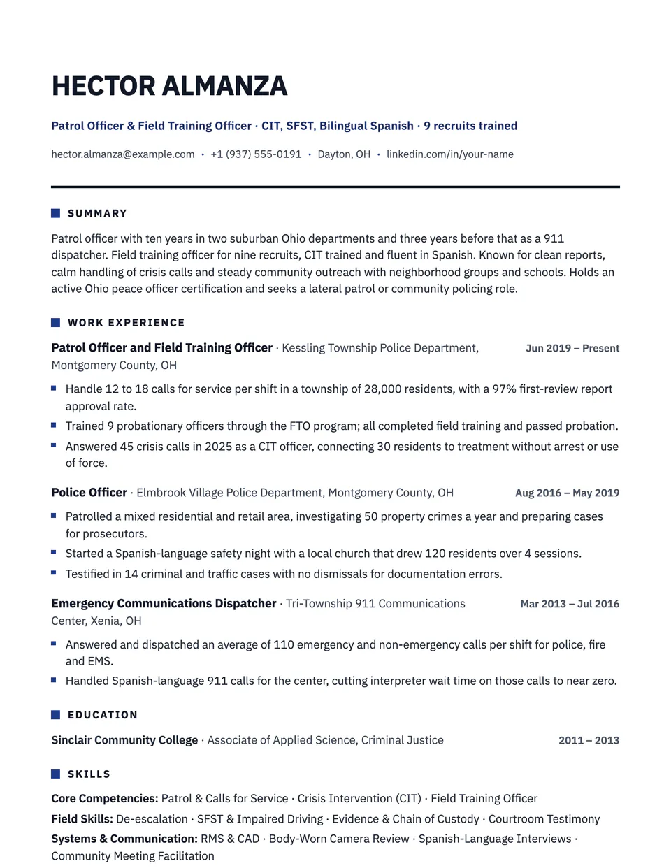 Police Officer sample resume in the Polar template
