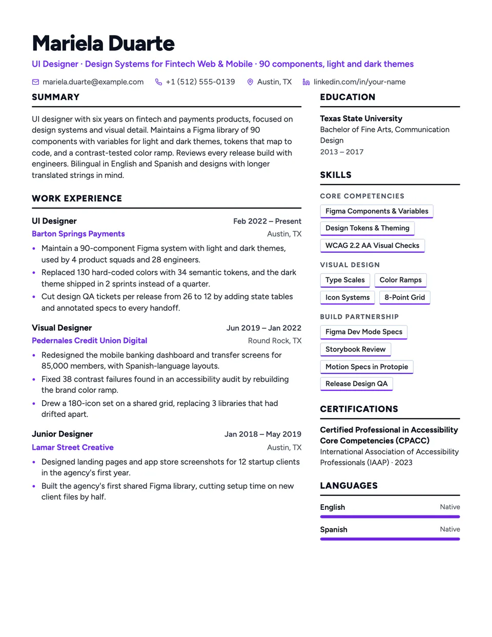 UI Designer sample resume in the Atrium template