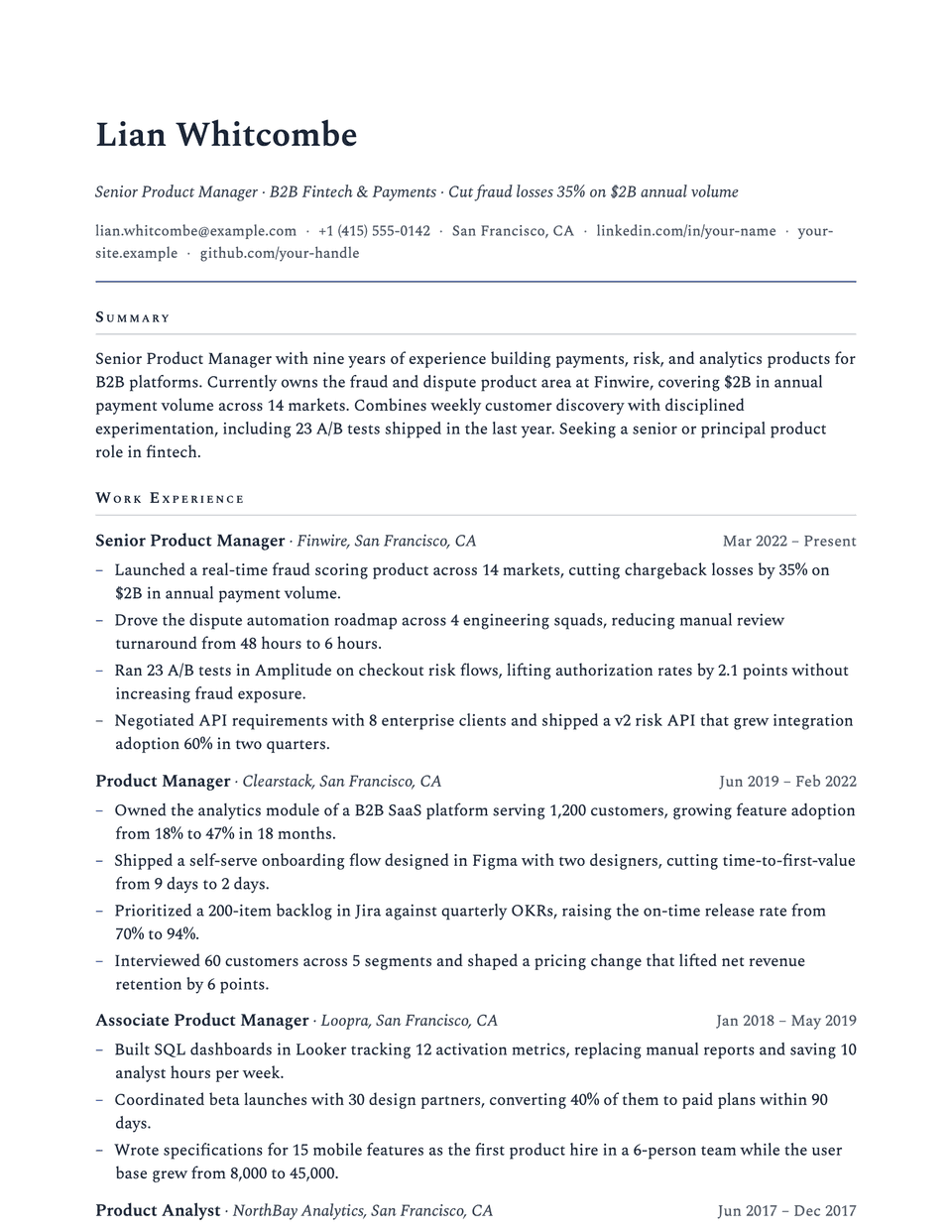 Academic resume template, first page