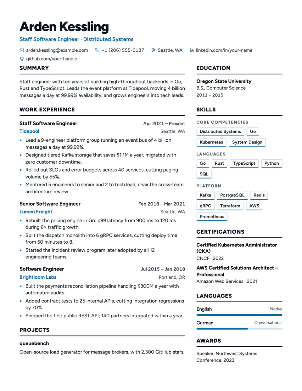 Atrium resume template, first page