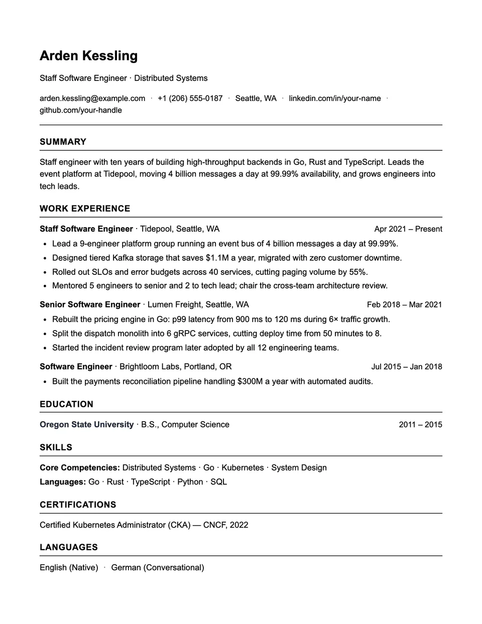 Preview of the ATS Plain resume template
