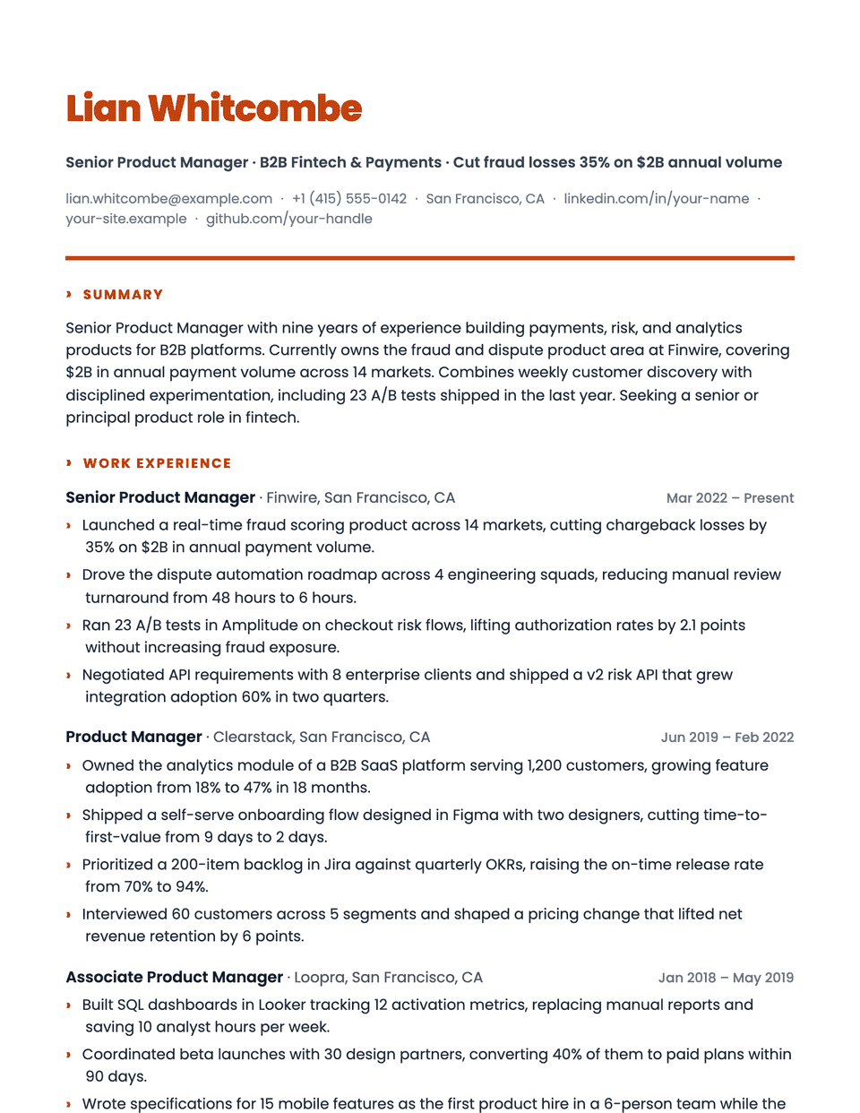 Aurora resume template, first page