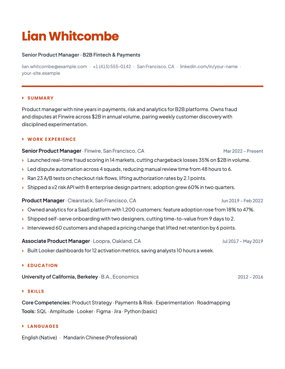 Aurora resume template, first page