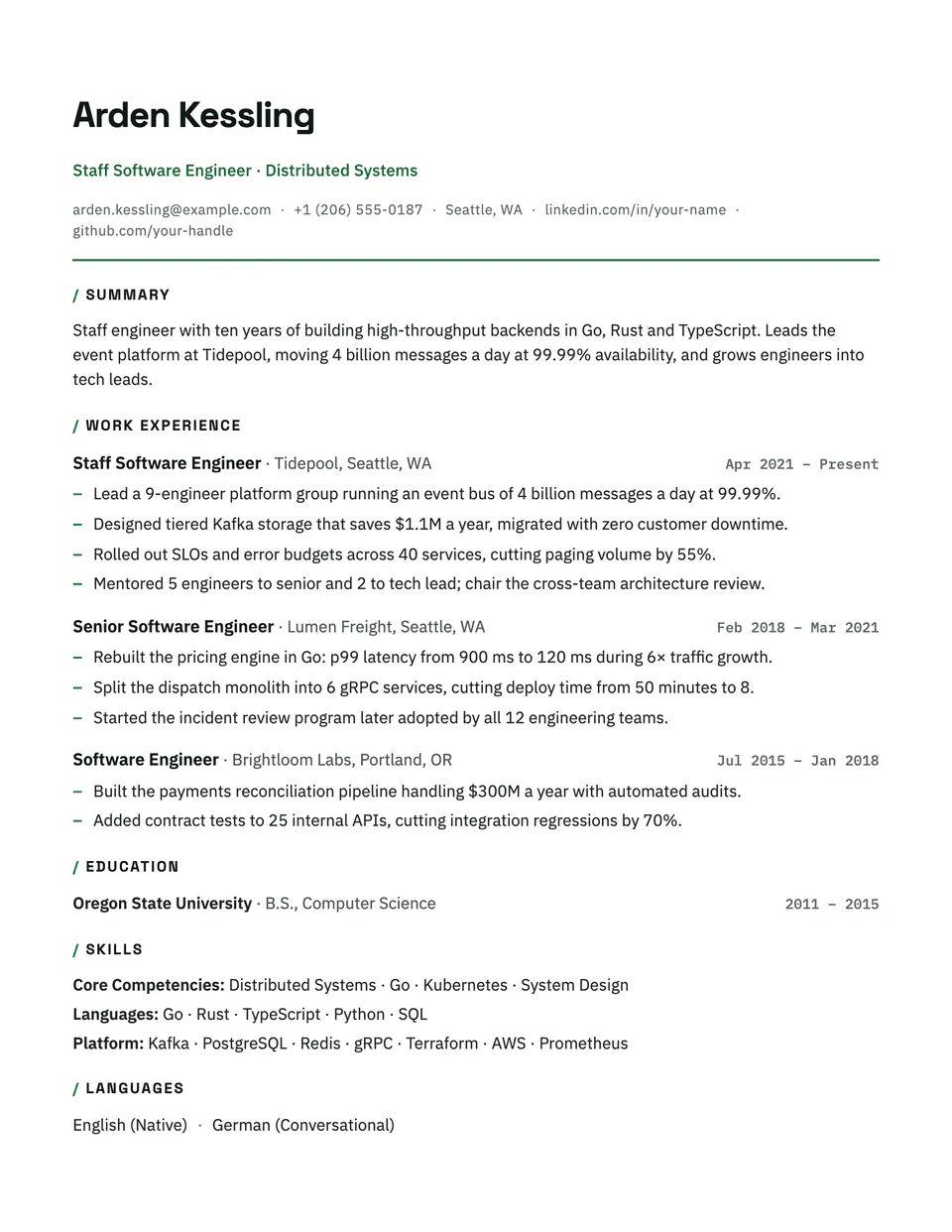 Axiom resume template, first page