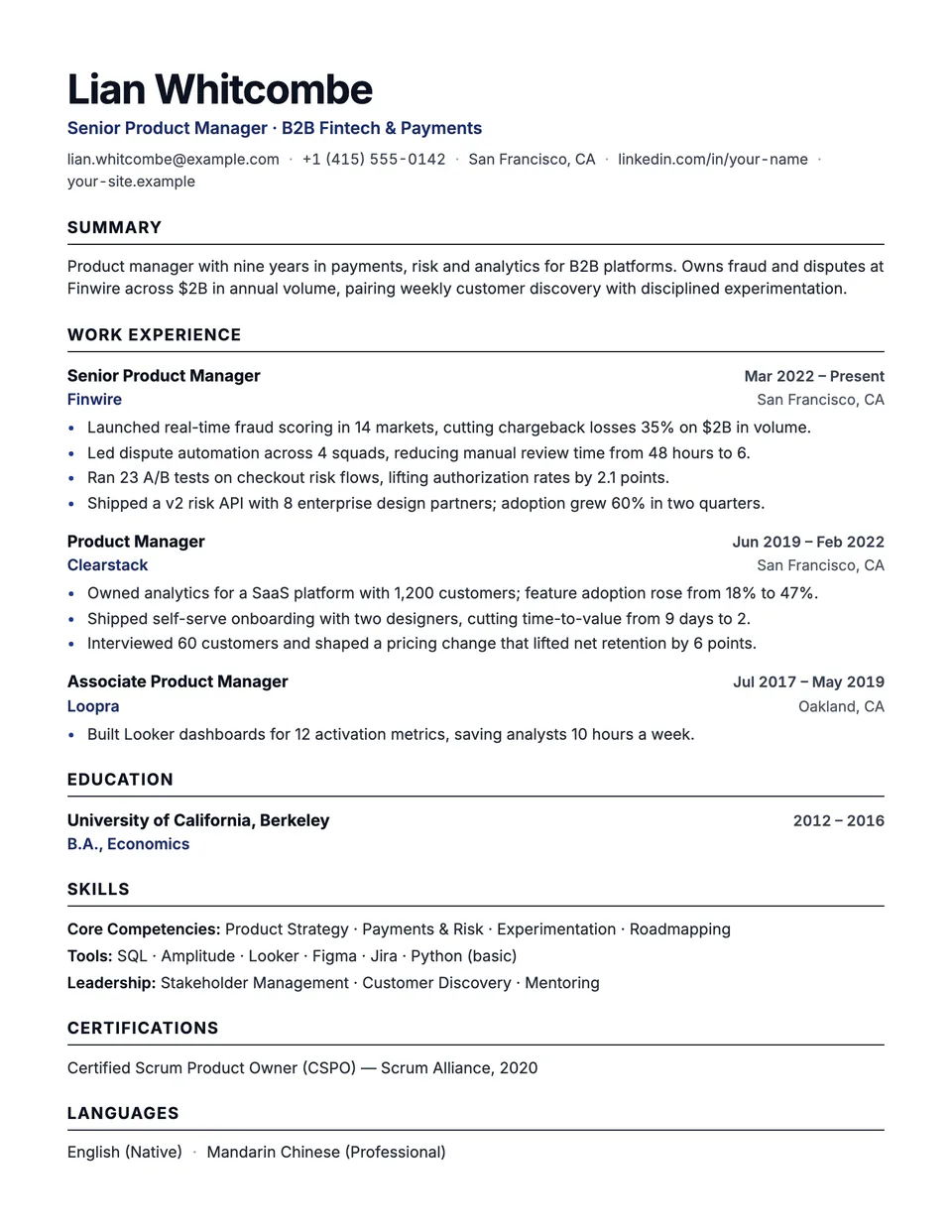Preview of the Beacon resume template