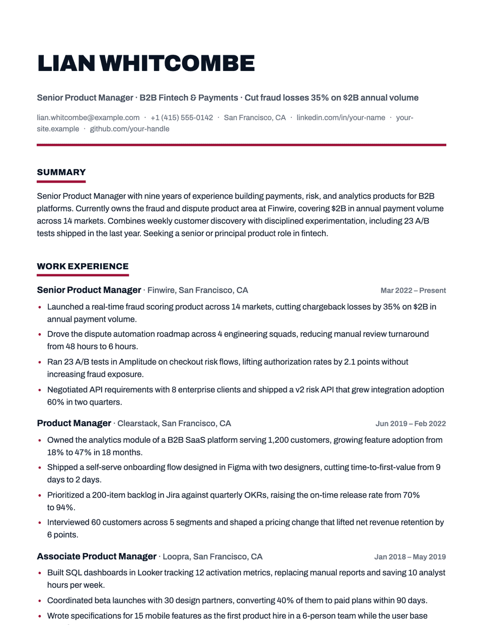 Bold resume template, first page