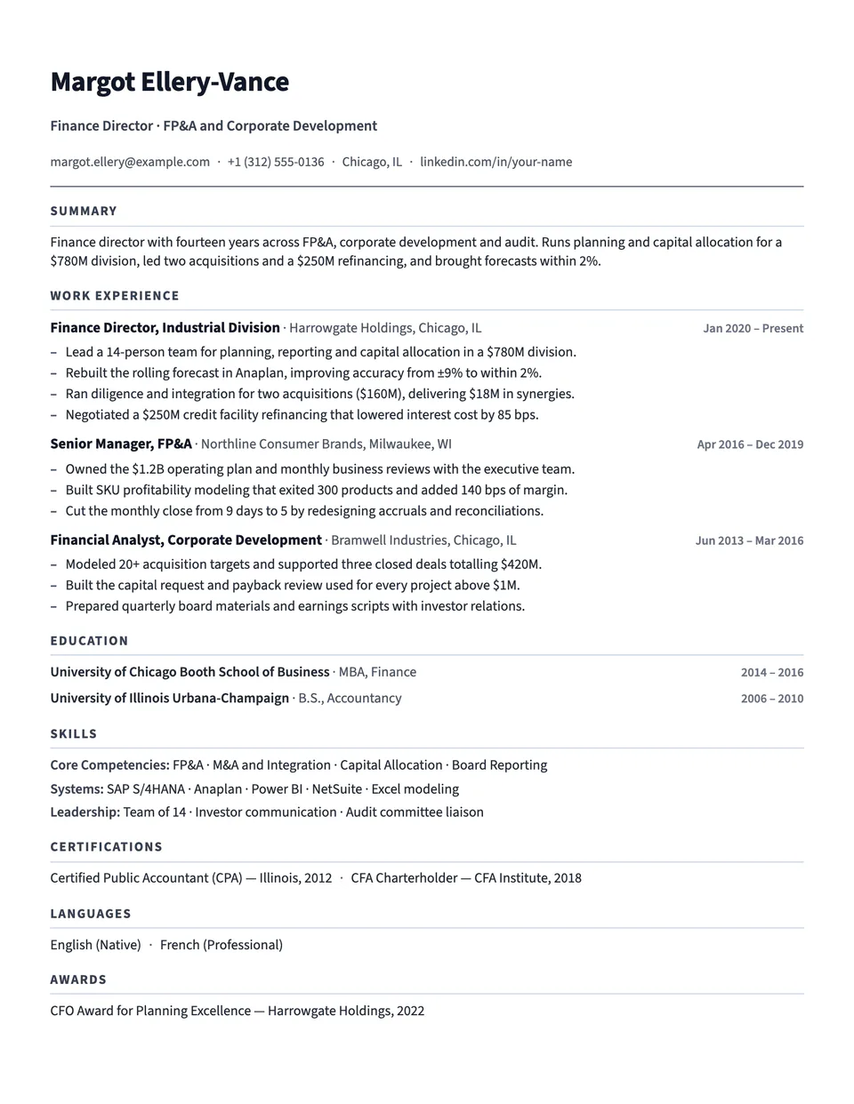 Brief resume template, first page