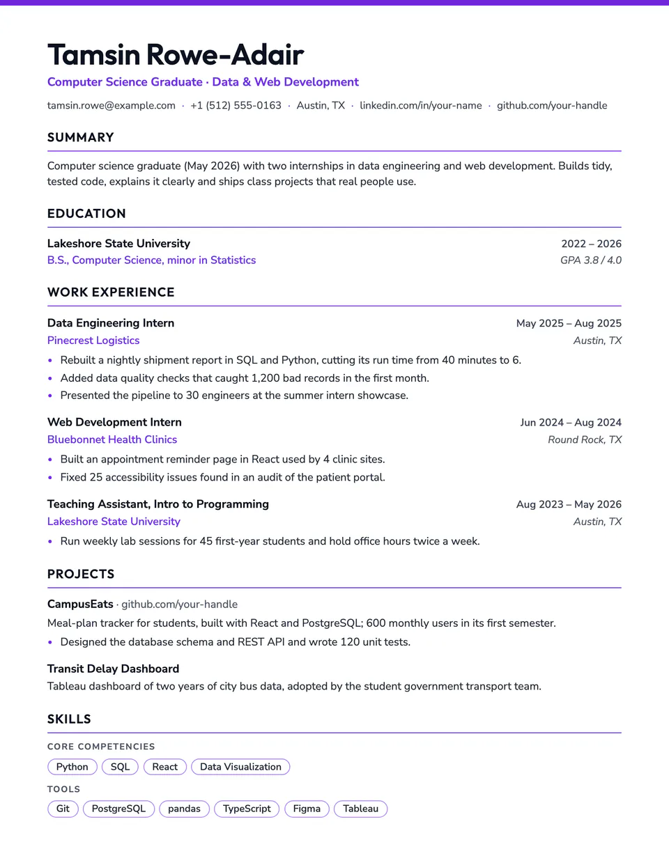 Preview of the Campus resume template