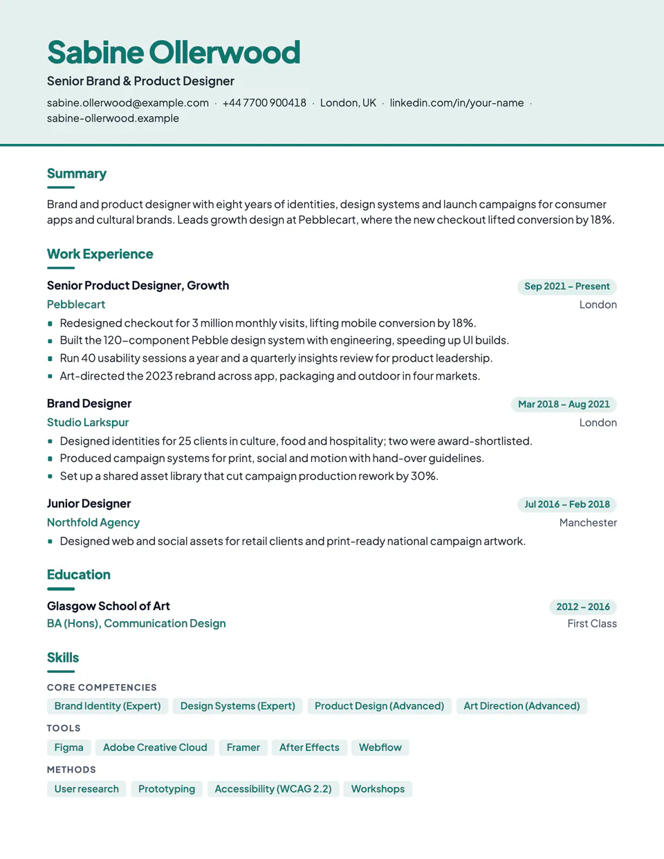Canopy resume template, first page