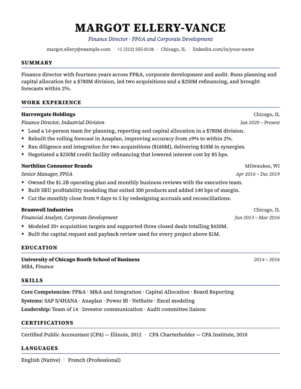 Preview of the Charter resume template