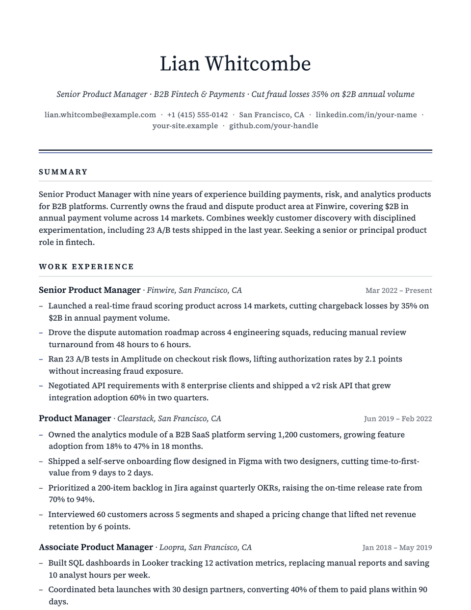Executive resume template, first page