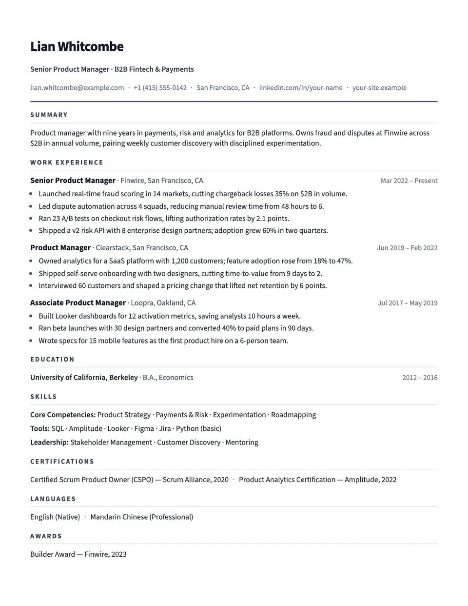 Preview of the Compact resume template