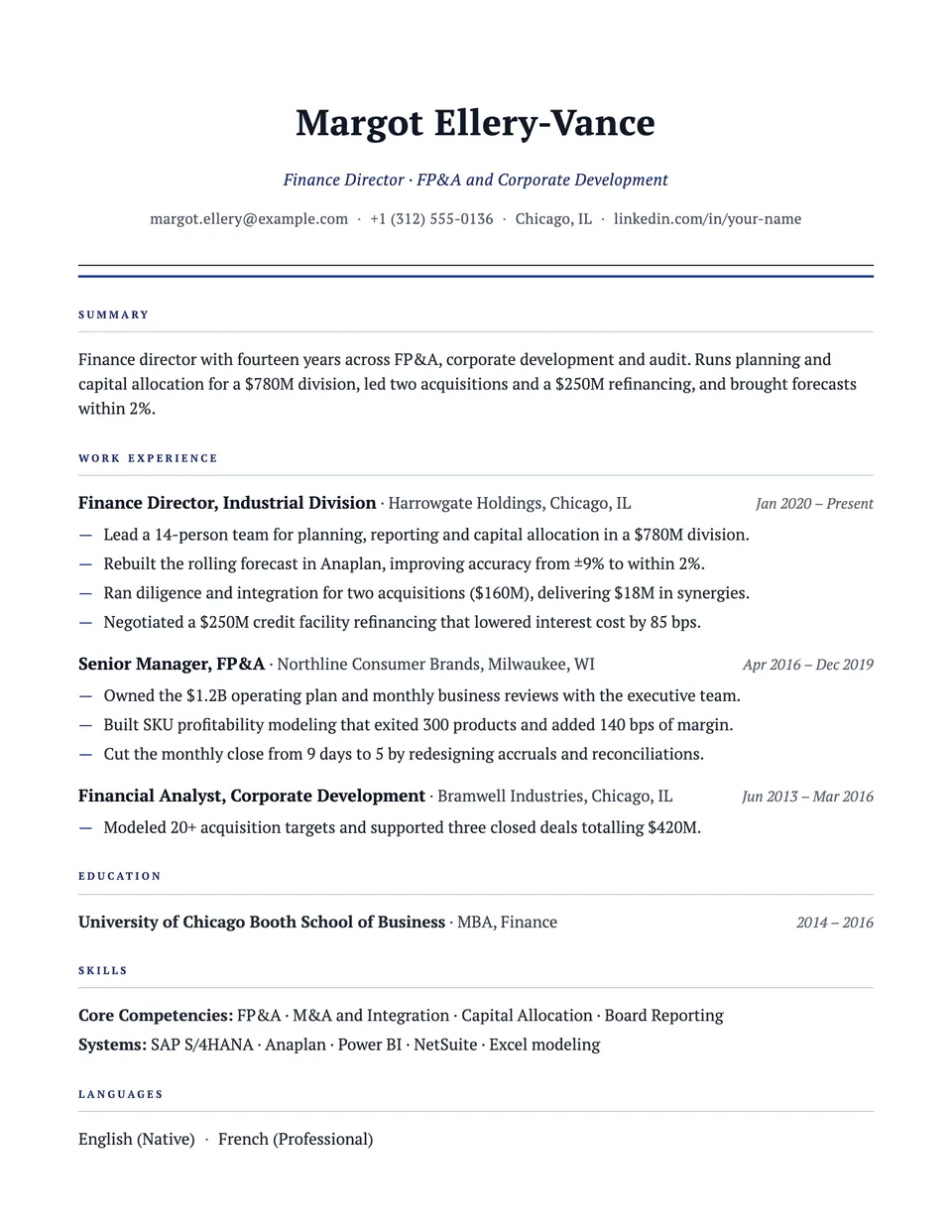 Consul resume template, first page
