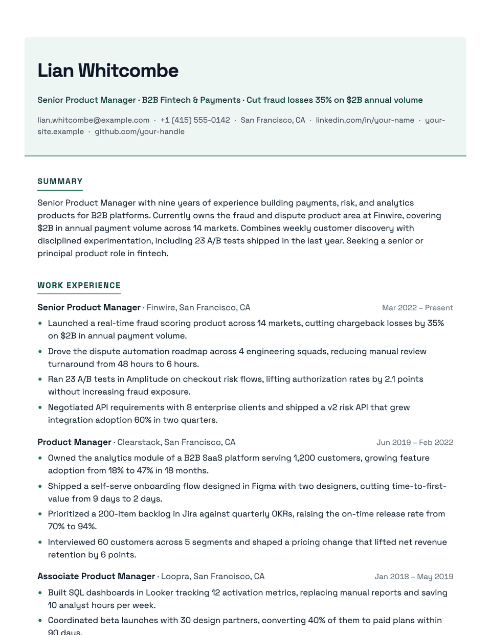 Creative resume template, first page