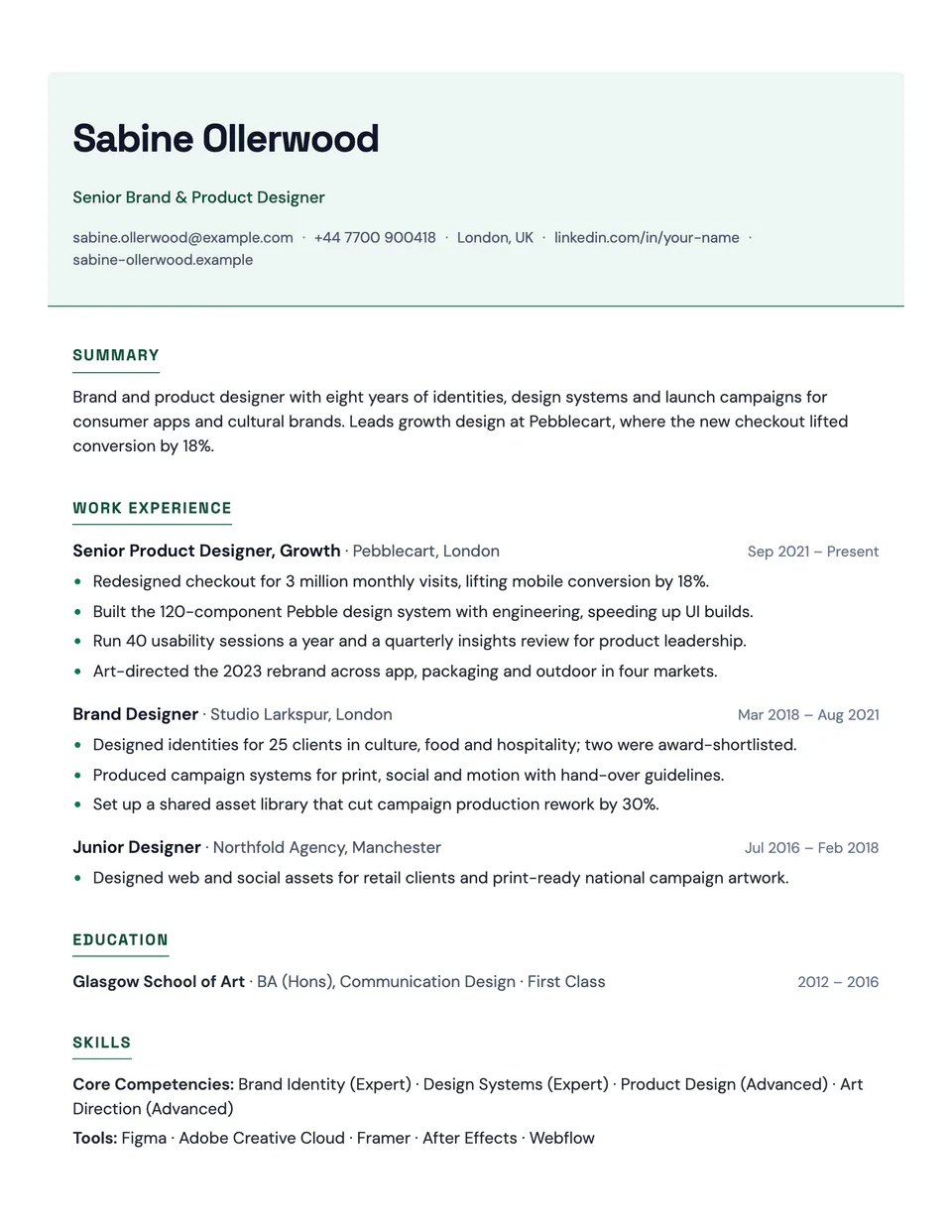 Creative resume template, first page