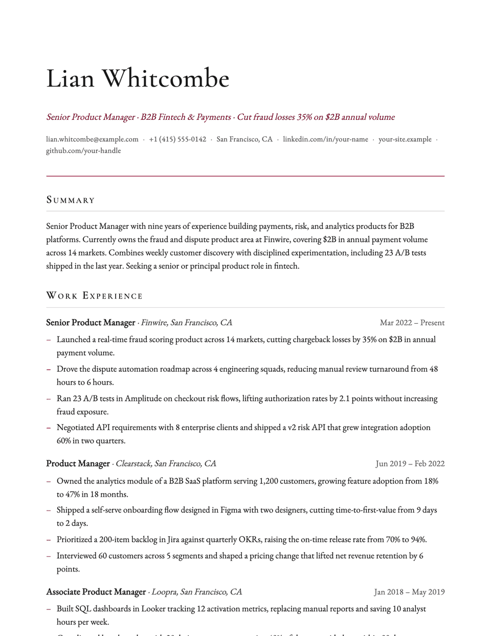 Elegant resume template, first page