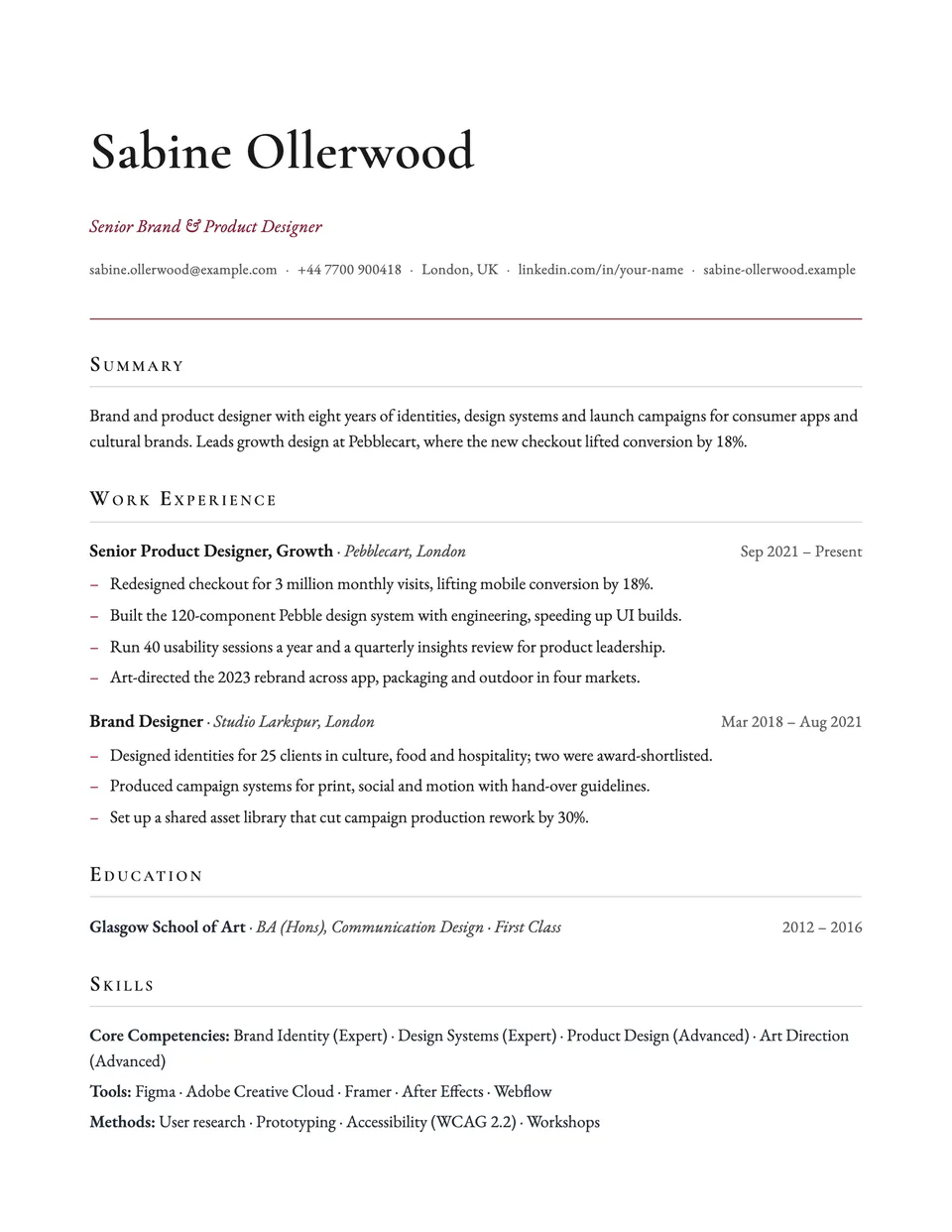 Elegant resume template, first page