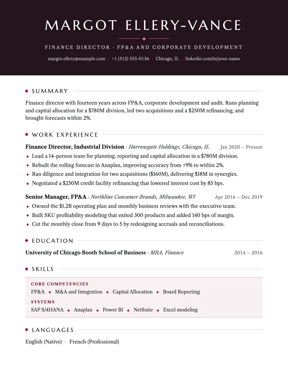 Envoy resume template, first page