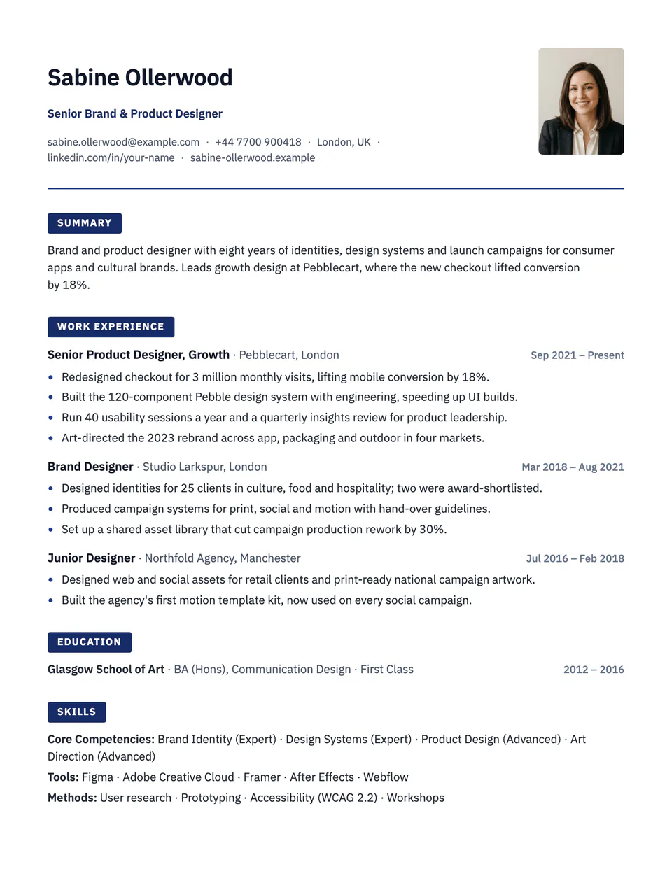 Preview of the European resume template