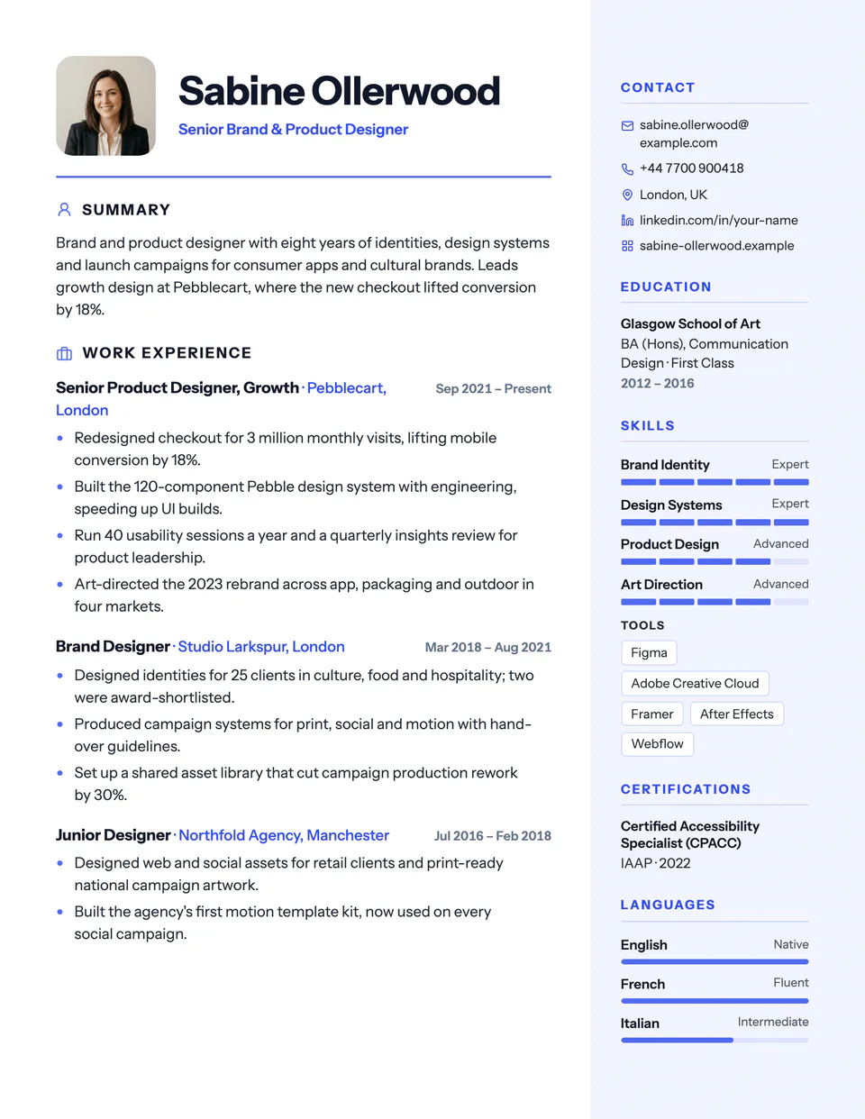 Gauge resume template, first page
