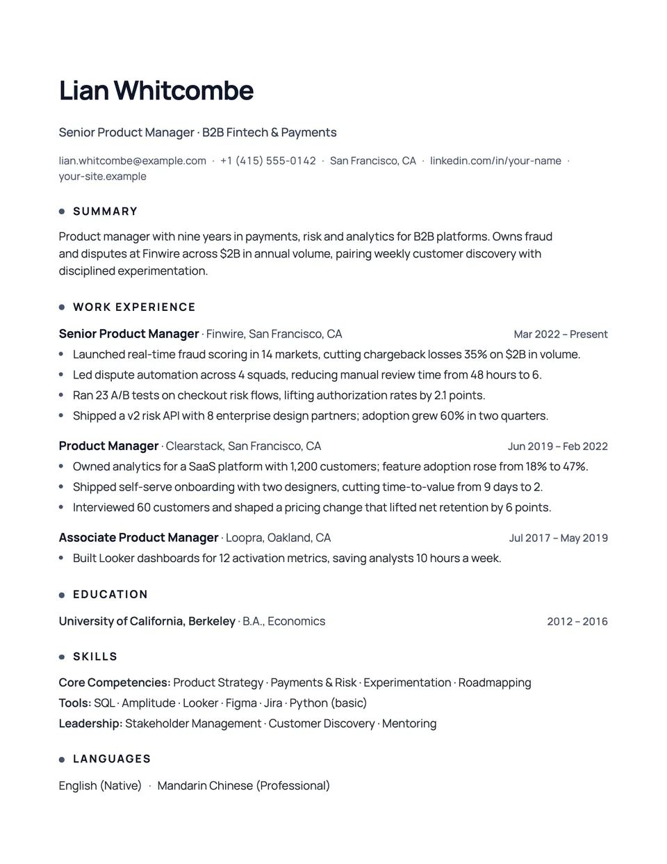 Preview of the Minimal resume template