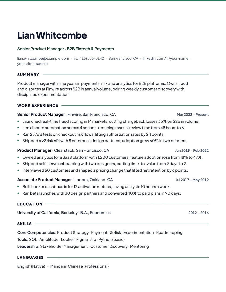 Preview of the Contemporary resume template