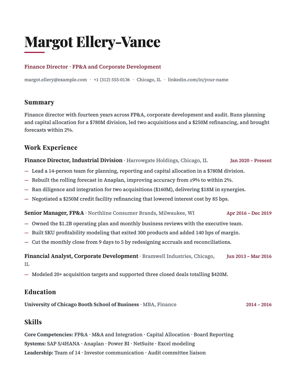 Monarch resume template, first page