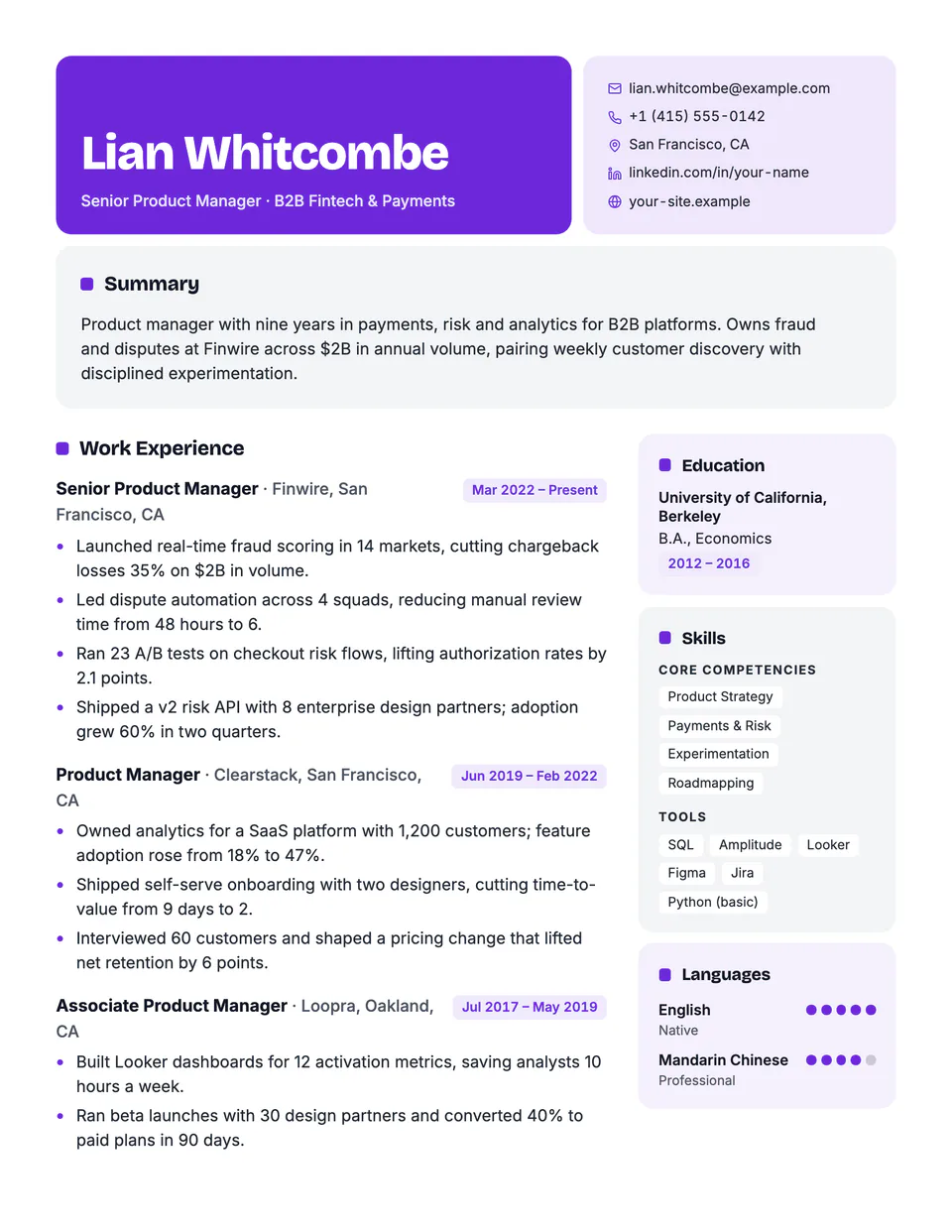 Mosaic resume template, first page