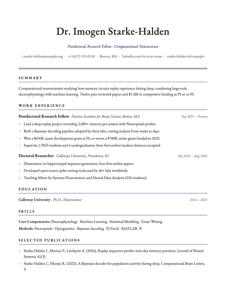 Oxford resume template, first page