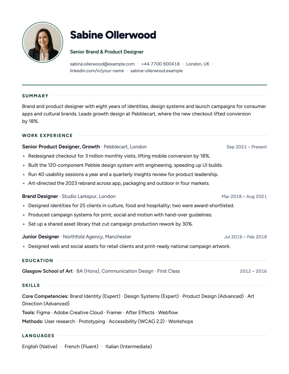 Preview of the Profile resume template