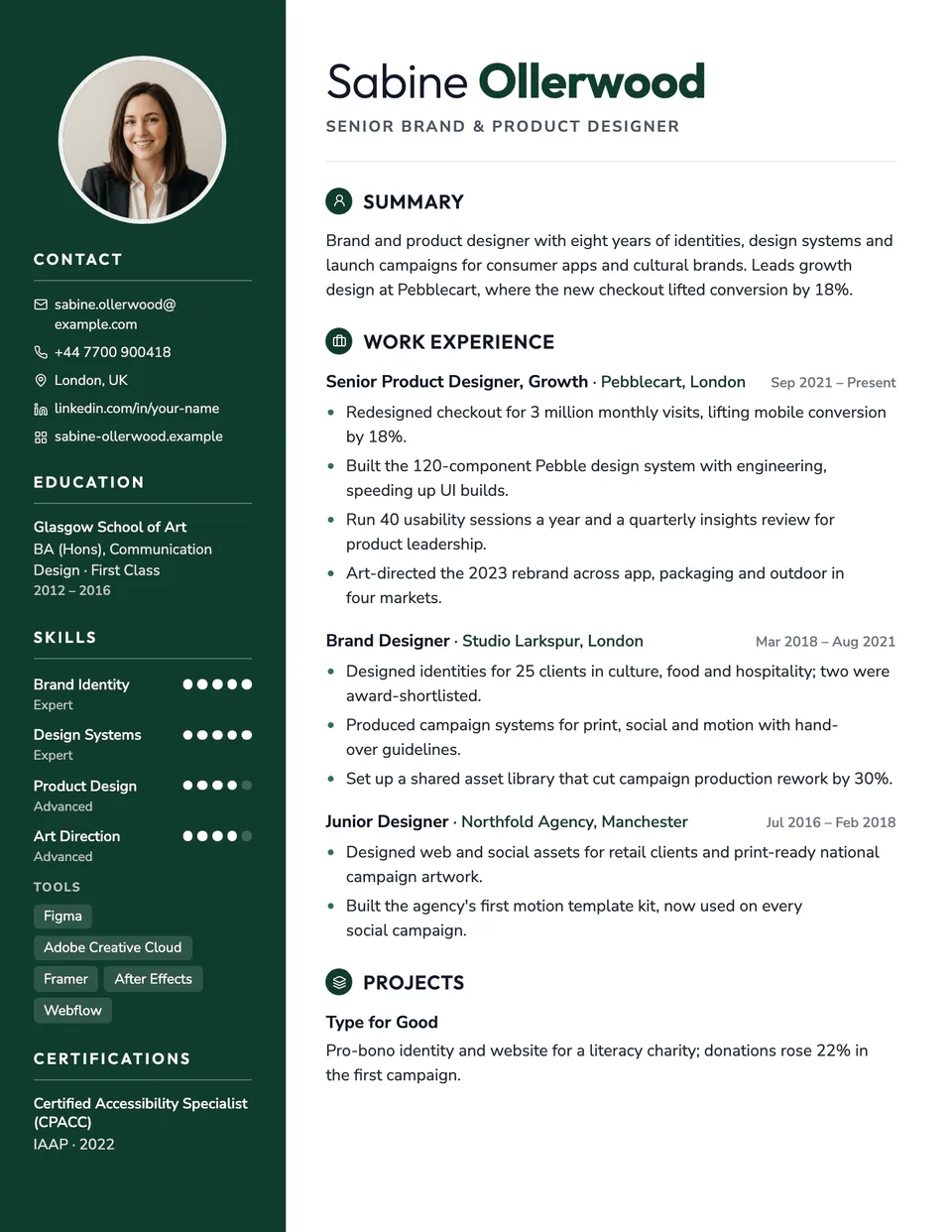 Pillar resume template, first page