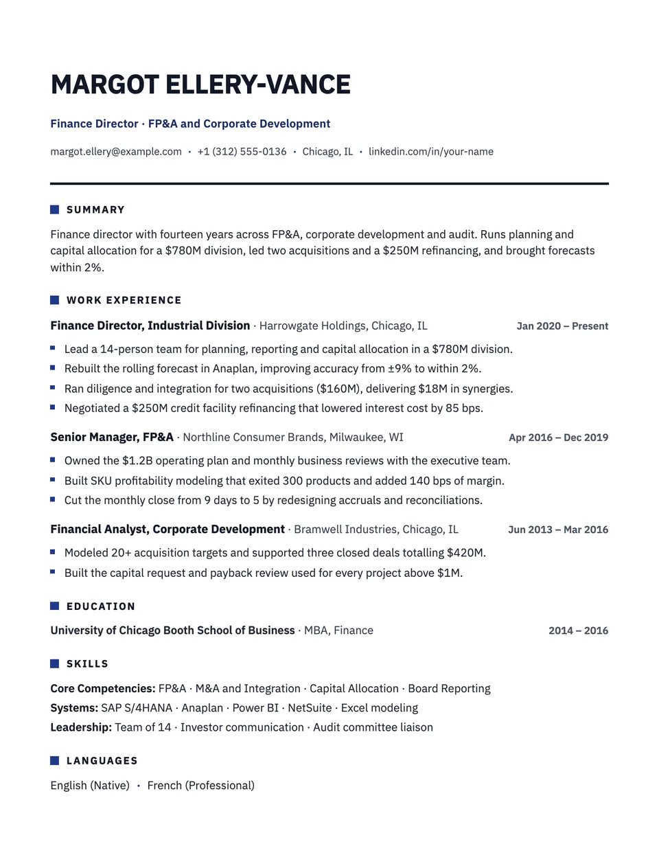 Polar resume template, first page