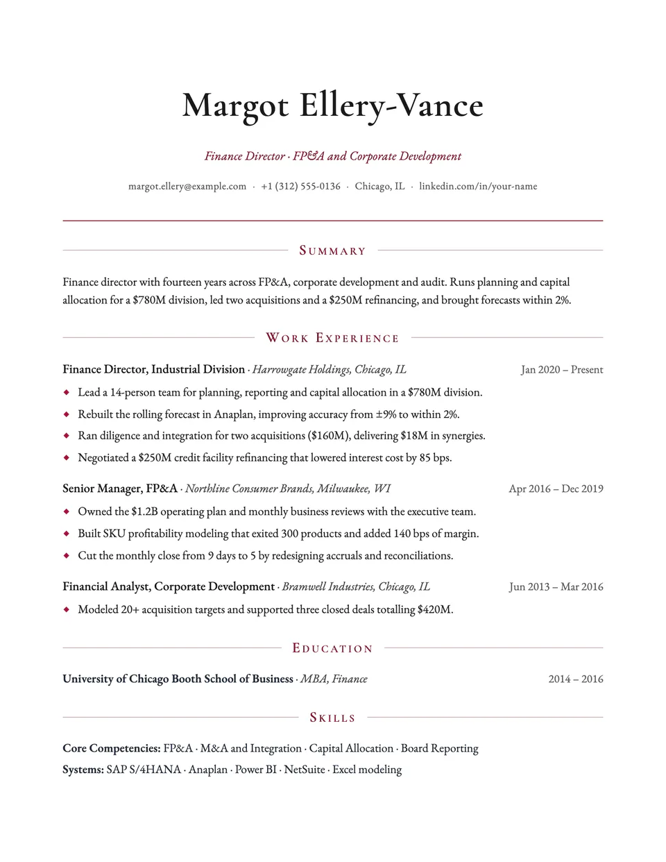 Regent resume template, first page