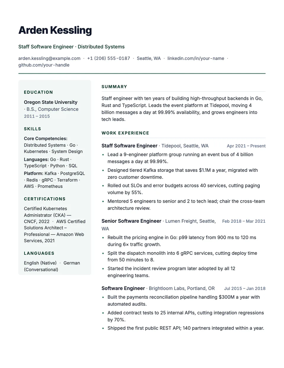 Preview of the Sidebar resume template