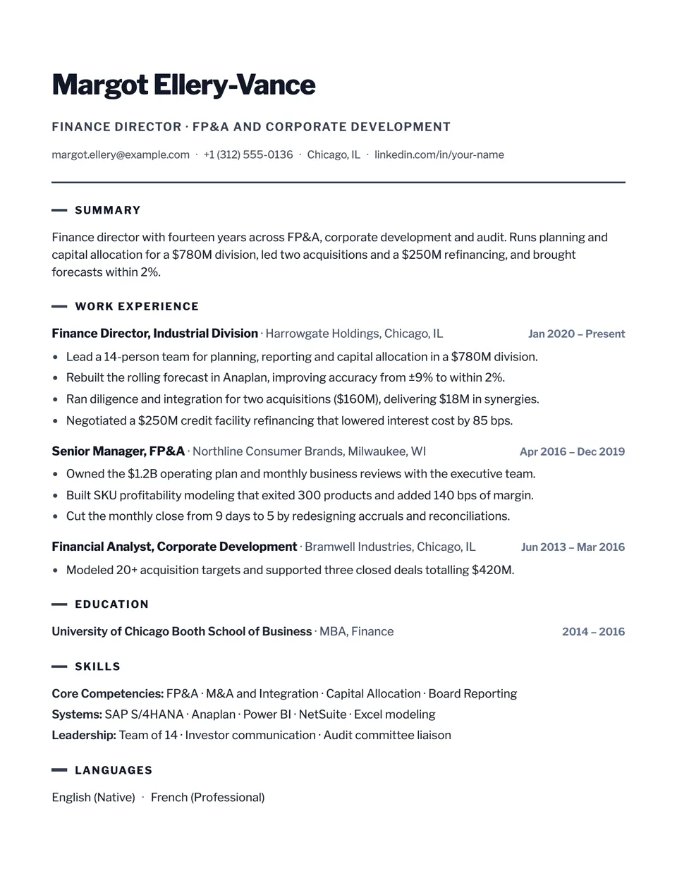 Summit resume template, first page