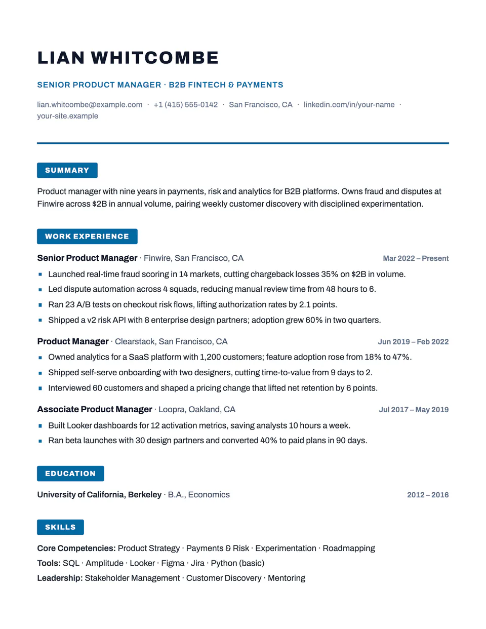 Vertex resume template, first page